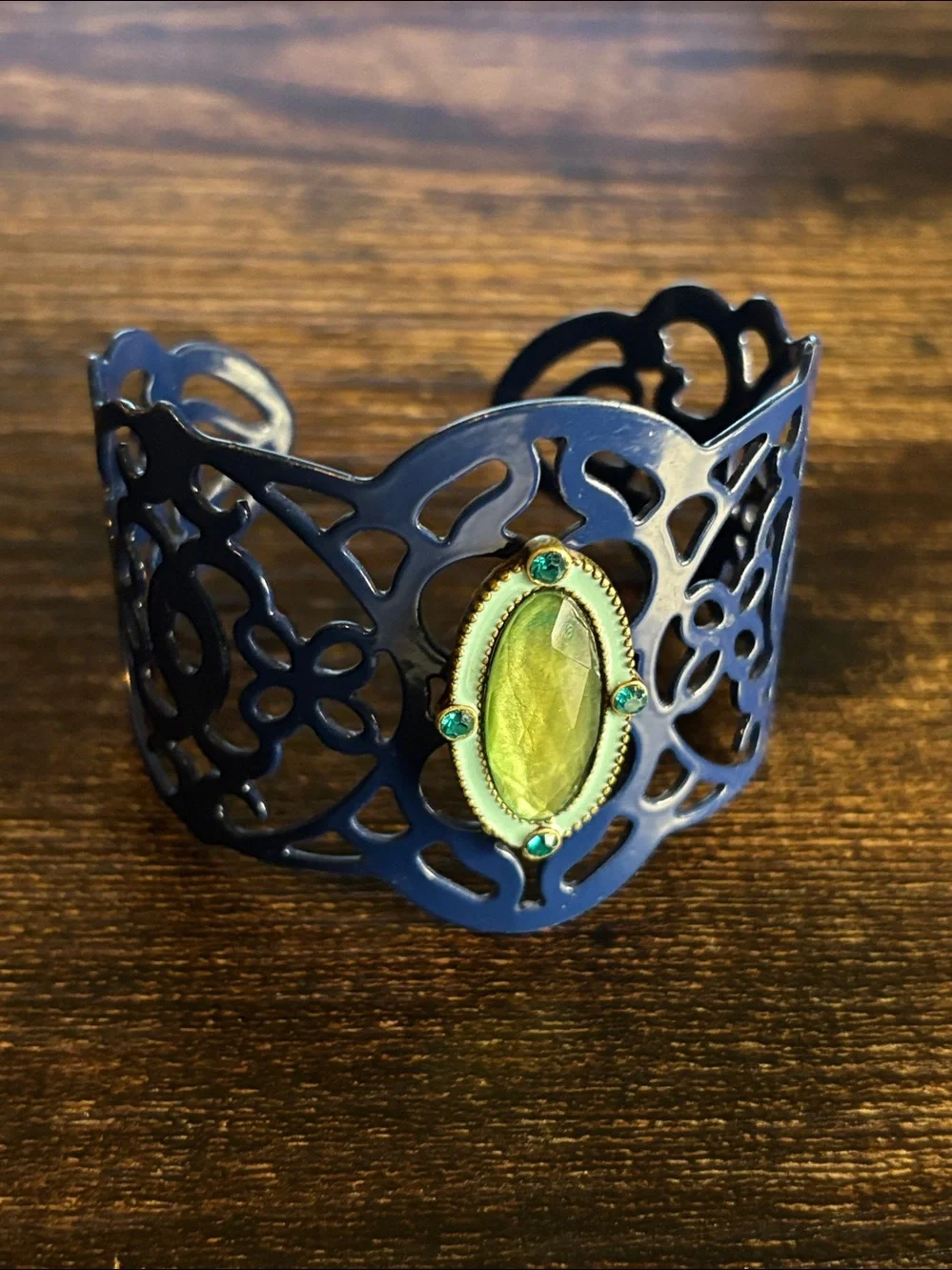 Intricate‎ Navy Blue and Green Cuff Bracelet